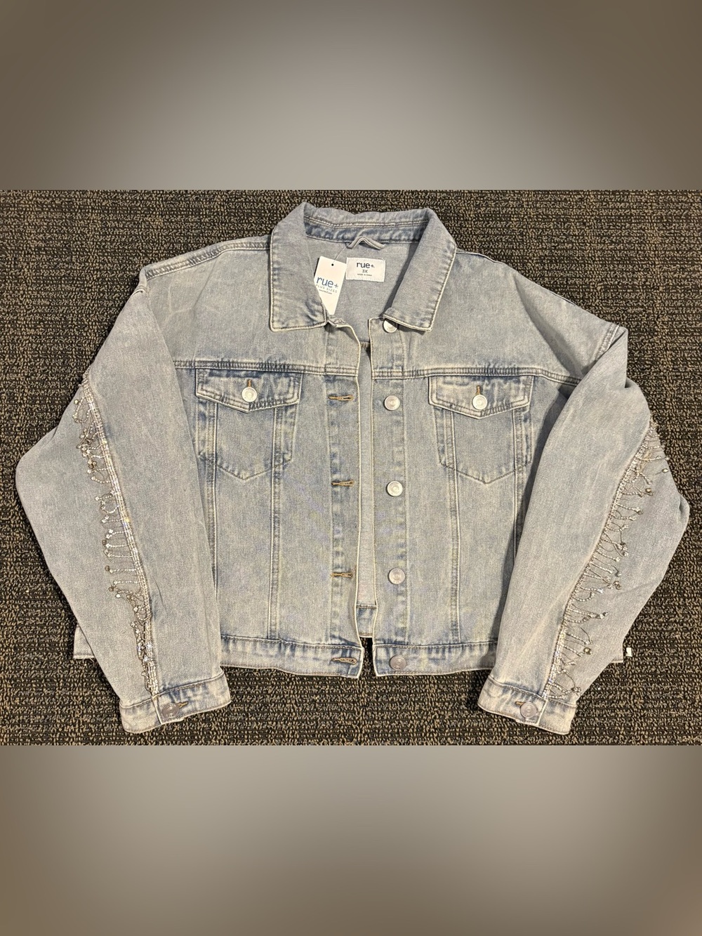 Rue21 Light Blue Denim Jacket with Beaded Sleeve Detail - Women